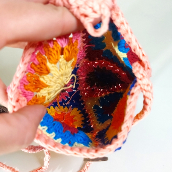 Crochet Handmade Multicolor Granny Square Open Knit Crossbody Bag Lot - Picture 14 of 15